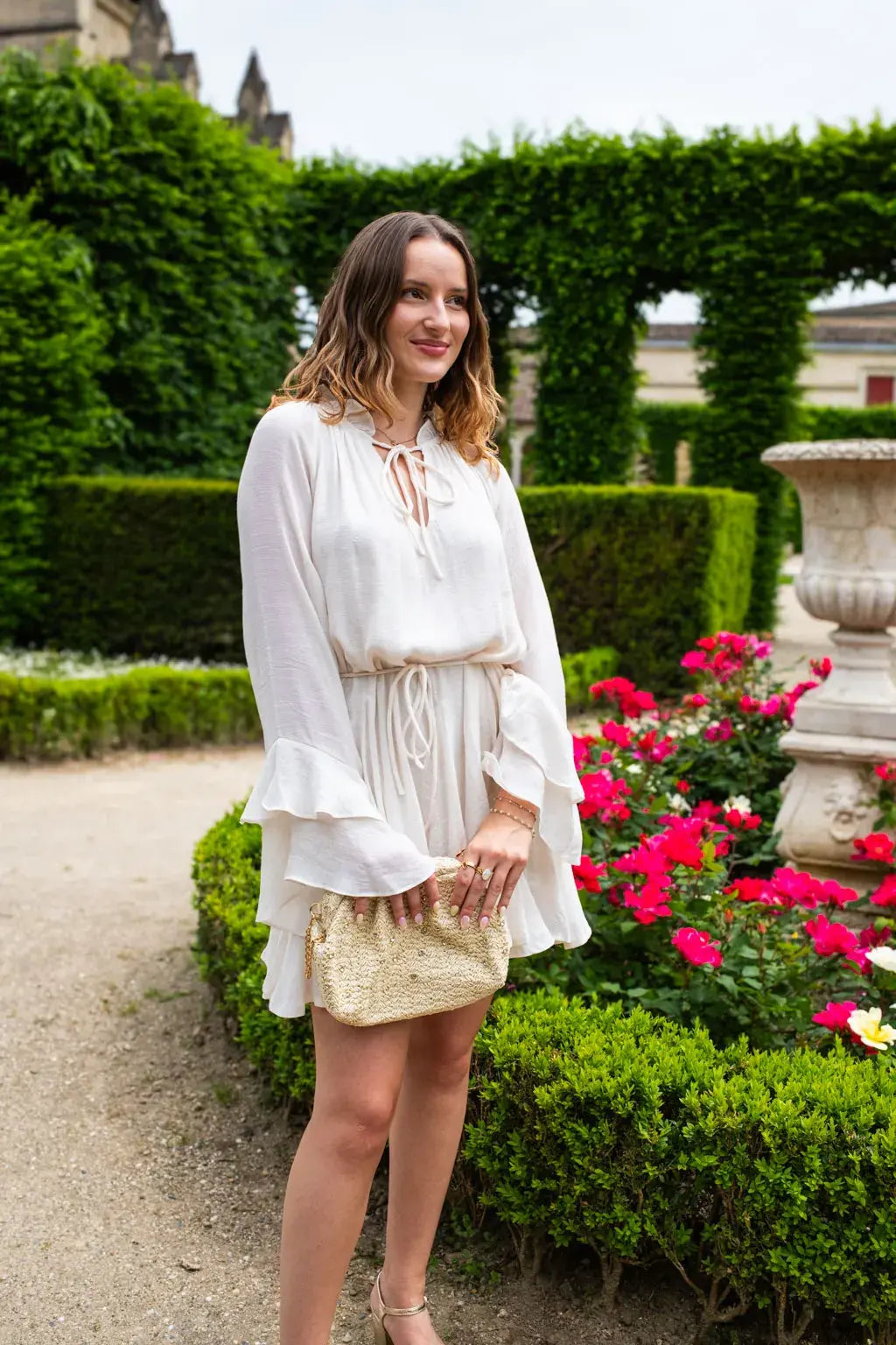 Pochette en fibre naturelle beige