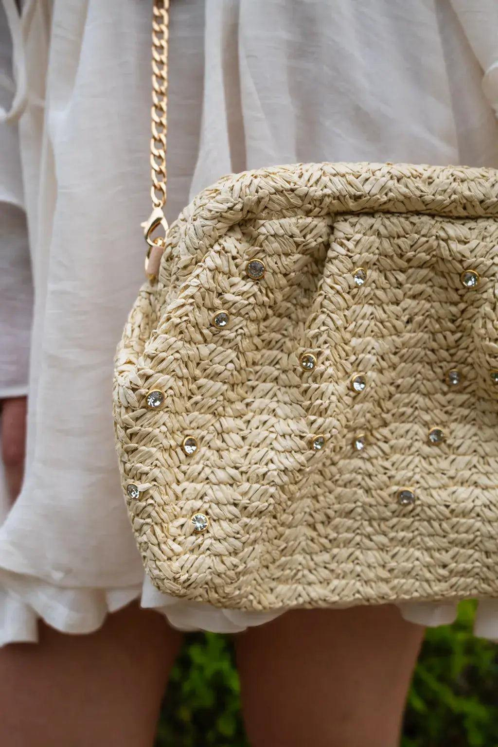 Pochette en fibre naturelle beige