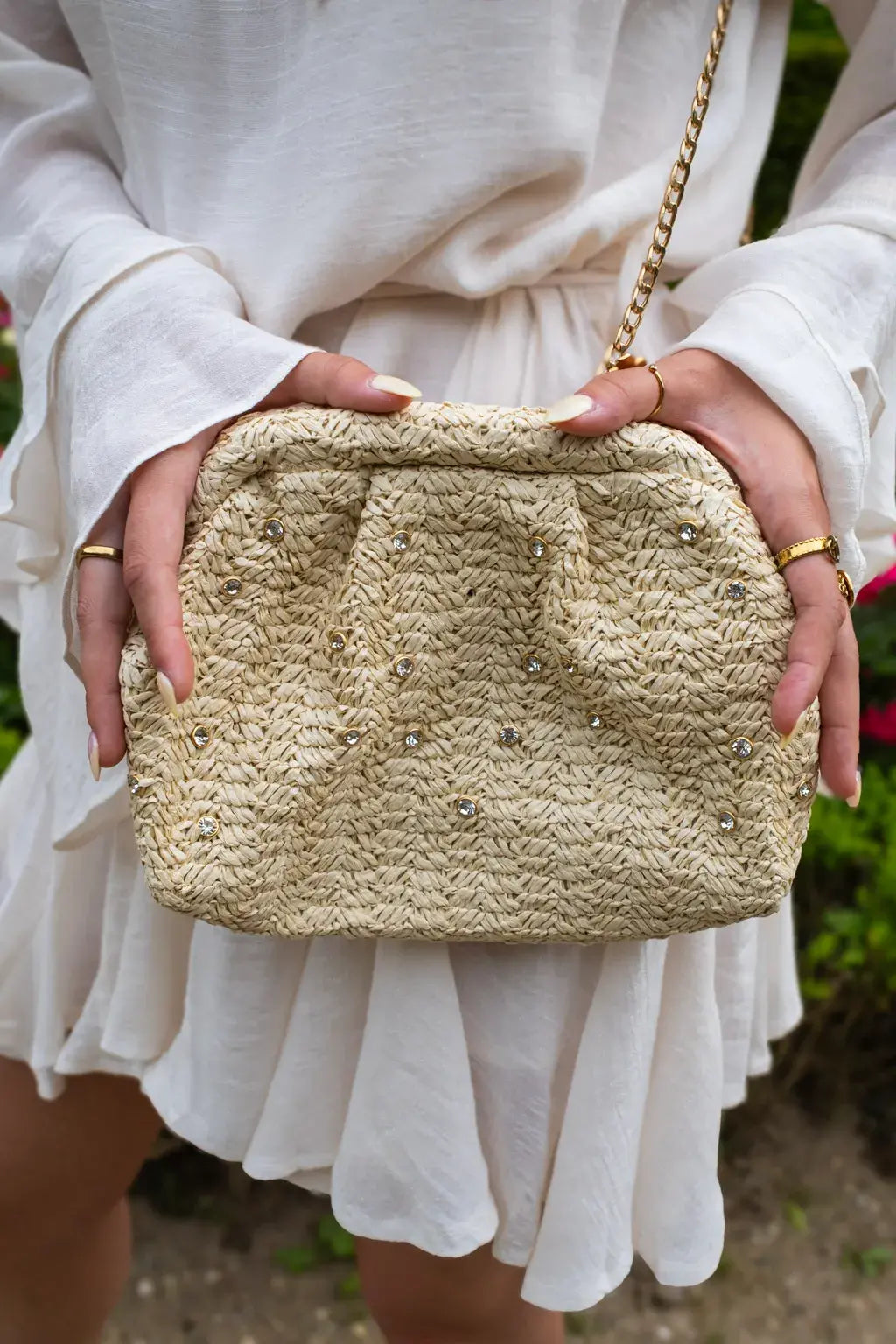 Pochette en fibre naturelle beige