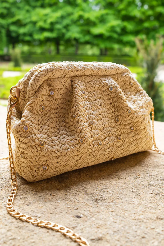 Pochette en fibre naturelle beige