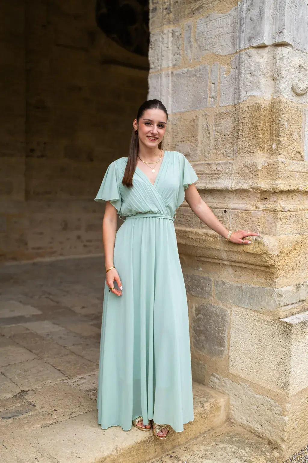 Robe Mila longue vert d'eau