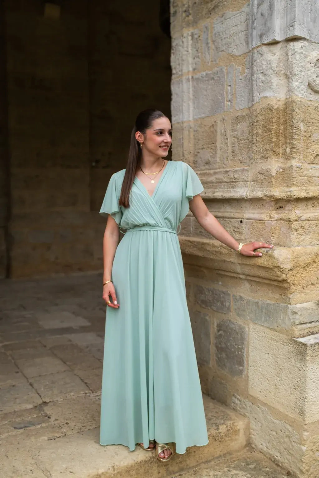 Robe Mila longue vert d'eau