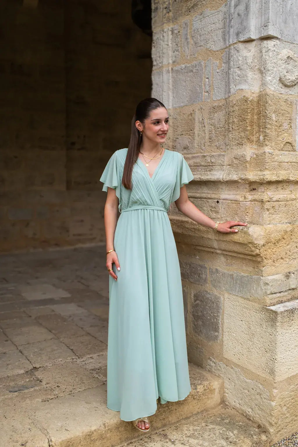 Robe Mila longue vert d'eau