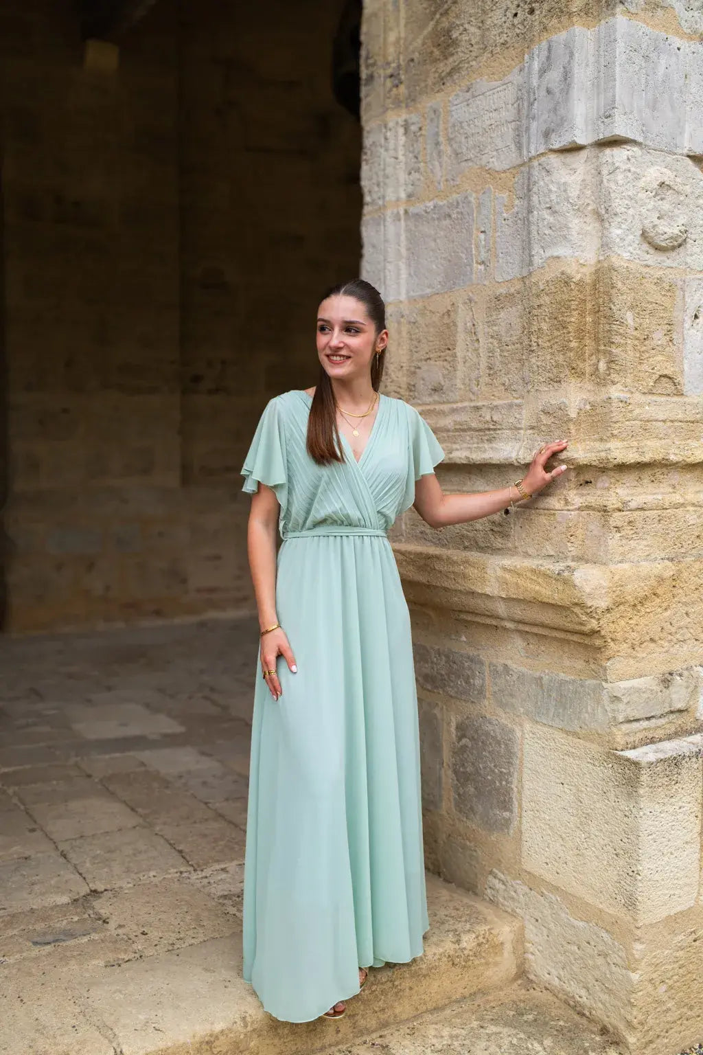 Robe Mila longue vert d'eau