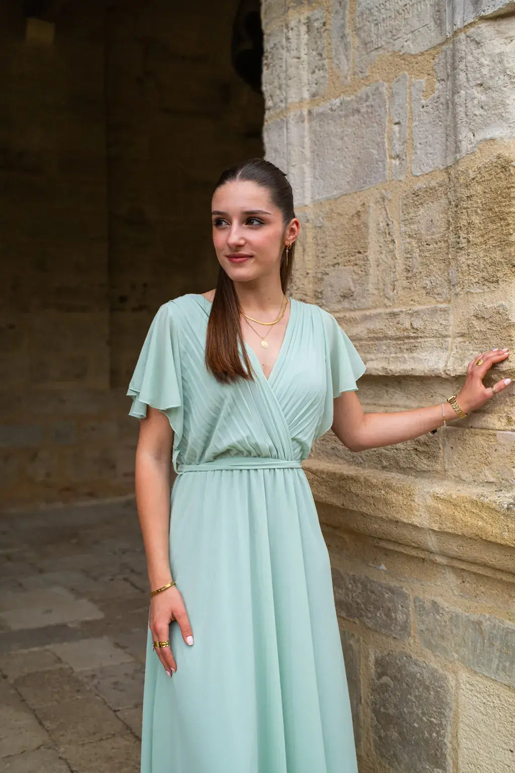 Robe Mila longue vert d'eau
