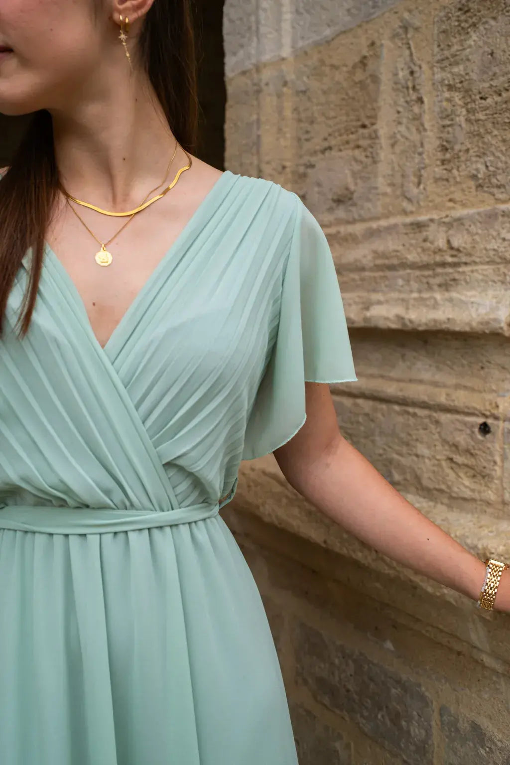 Robe Mila longue vert d'eau
