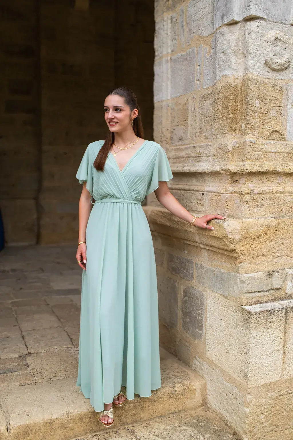 Robe Mila longue vert d'eau