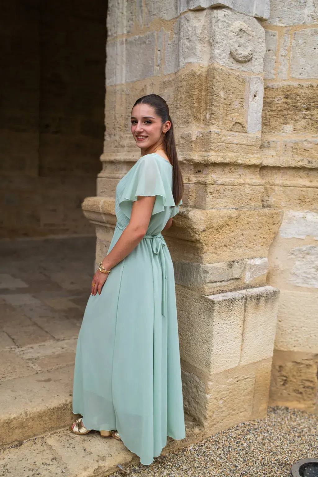 Robe Mila longue vert d'eau
