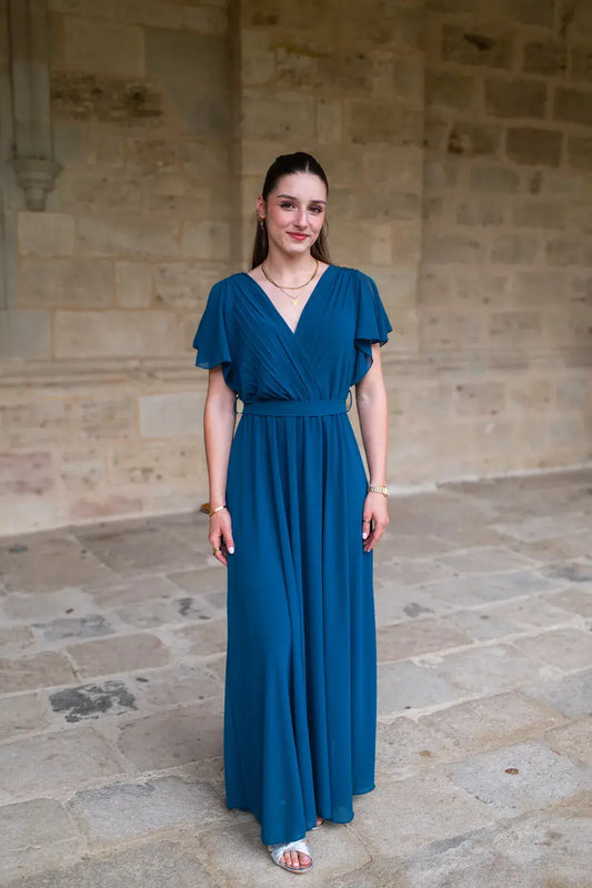 Robe Mila longue bleu canard
