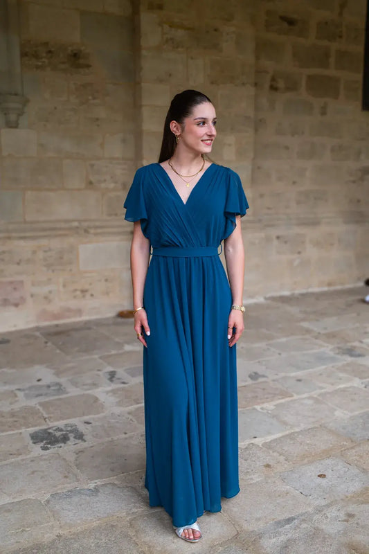 Robe Mila longue bleu canard