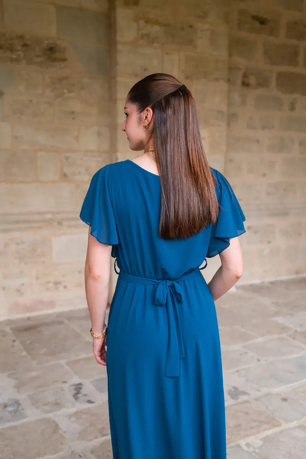 Robe Mila longue bleu canard