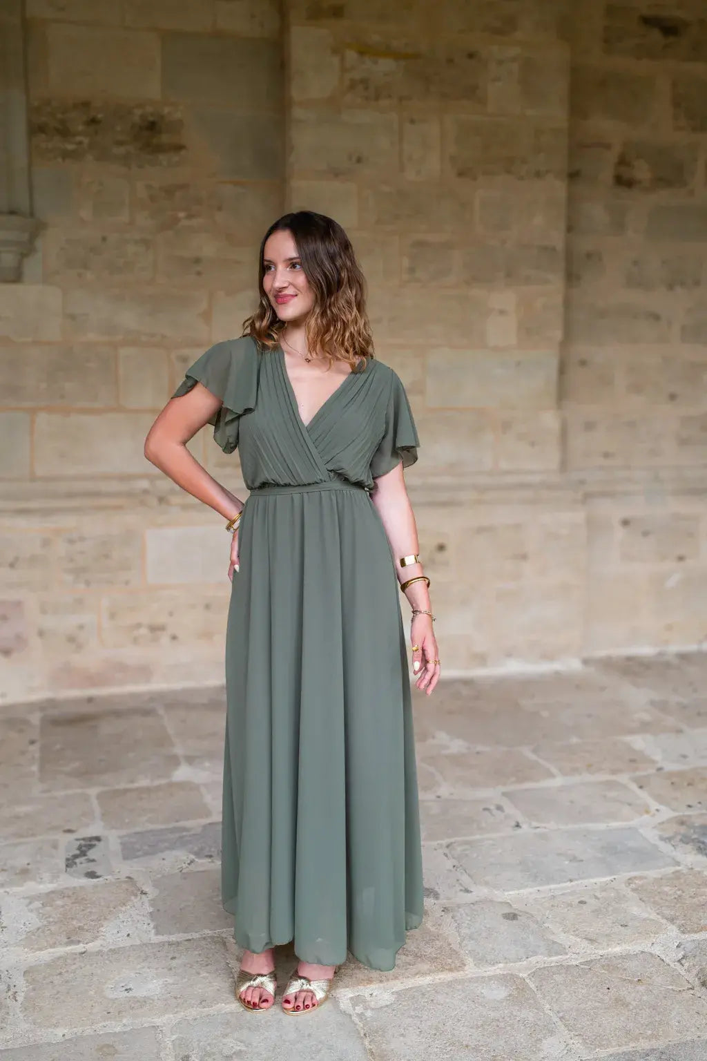 Robe Mila longue kaki
