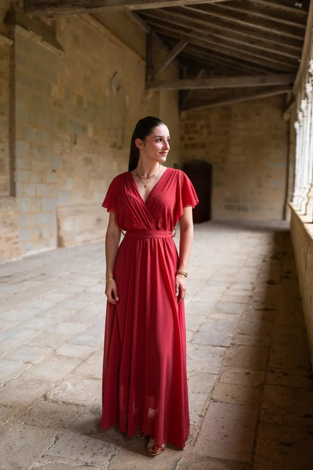 Robe Mila longue vieux rose foncé