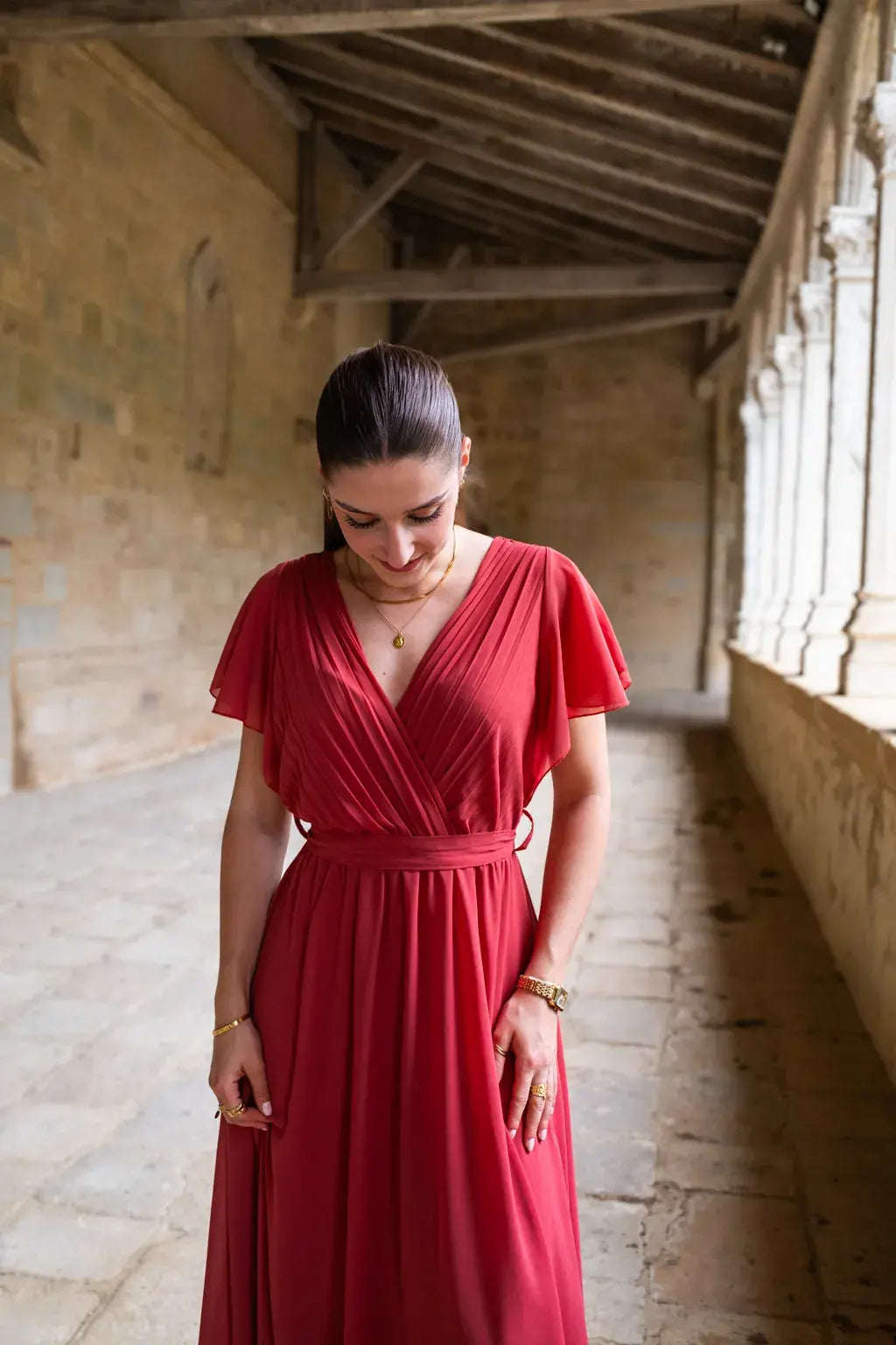 Robe Mila longue vieux rose foncé