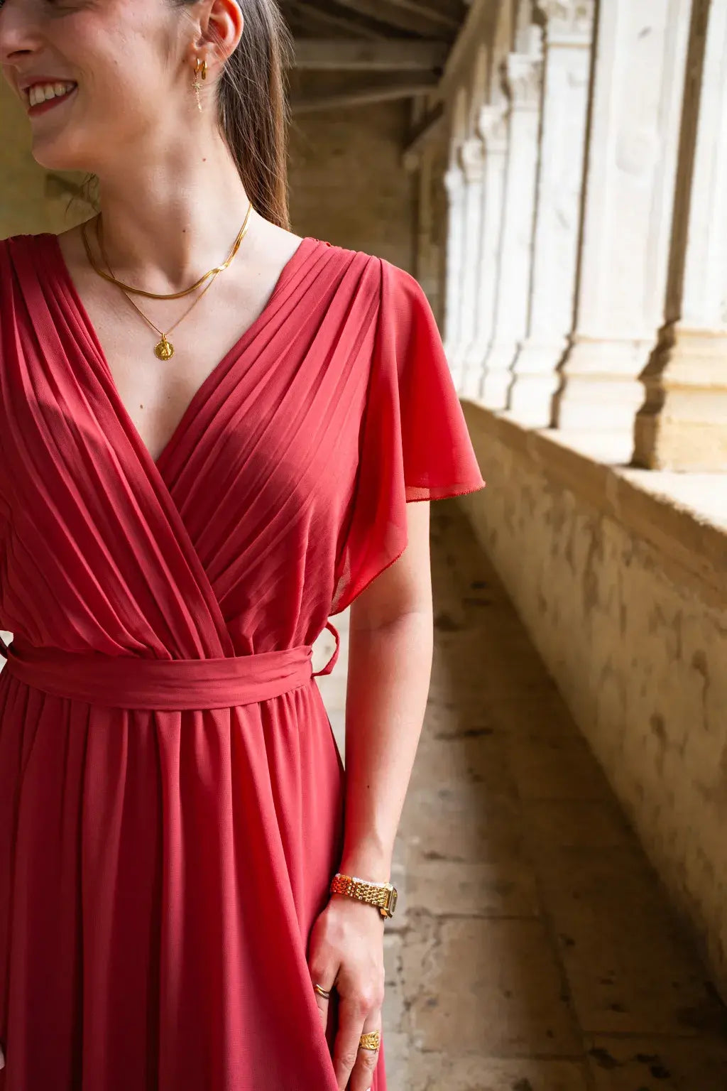 Robe Mila longue vieux rose foncé