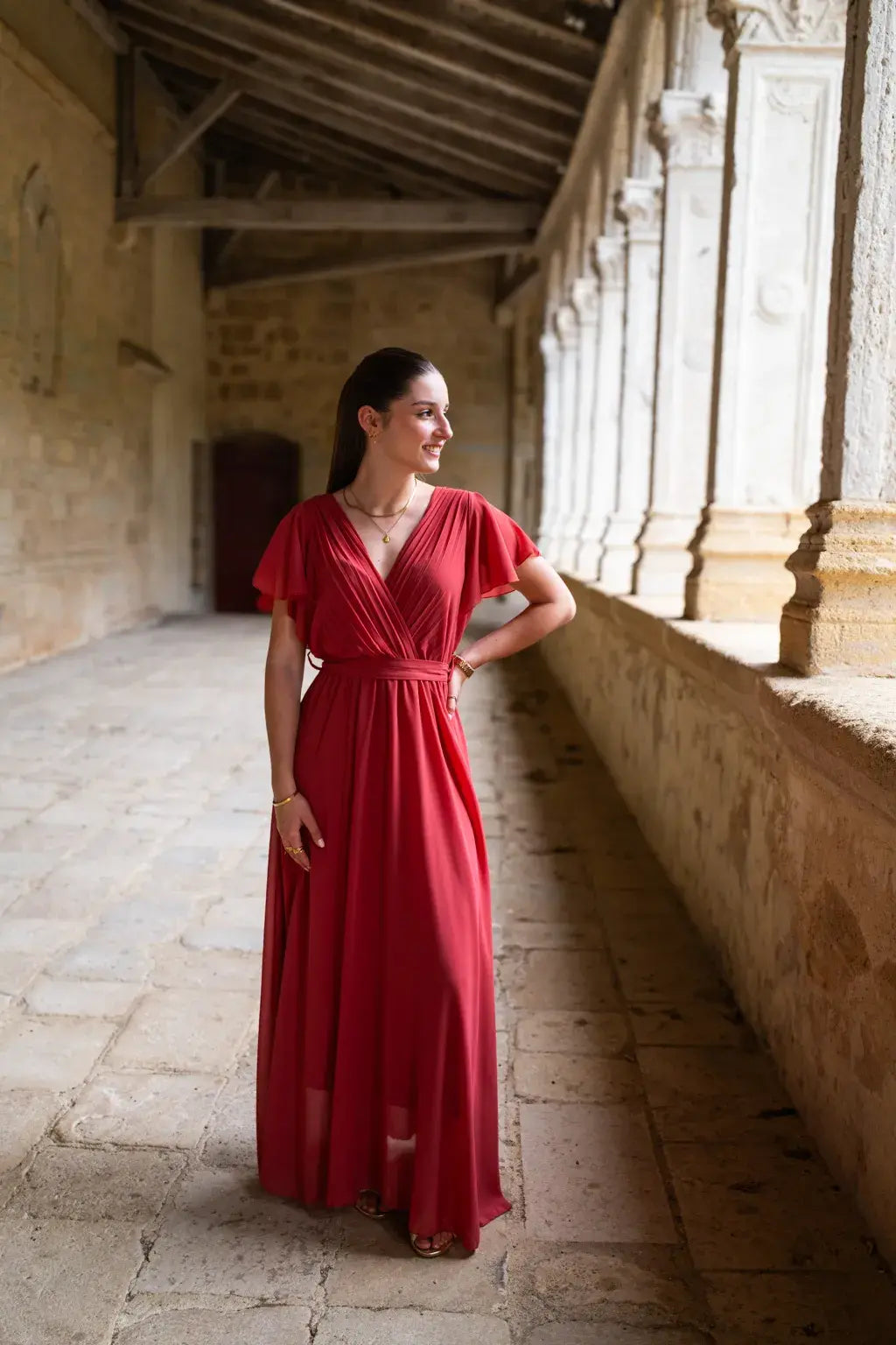 Robe Mila longue vieux rose foncé