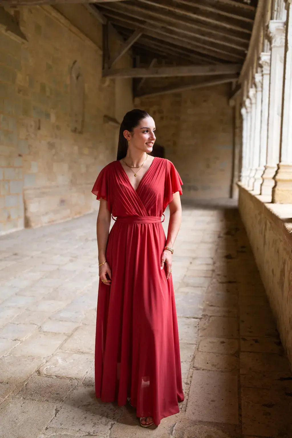 Robe Mila longue vieux rose foncé