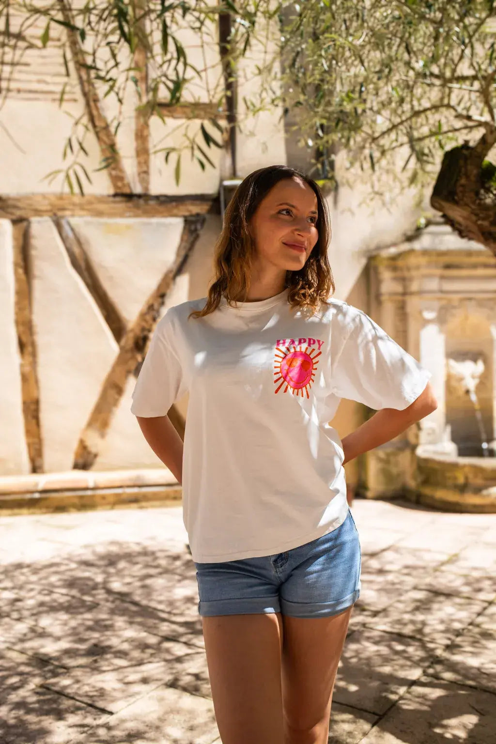 T-shirt Happy écru
