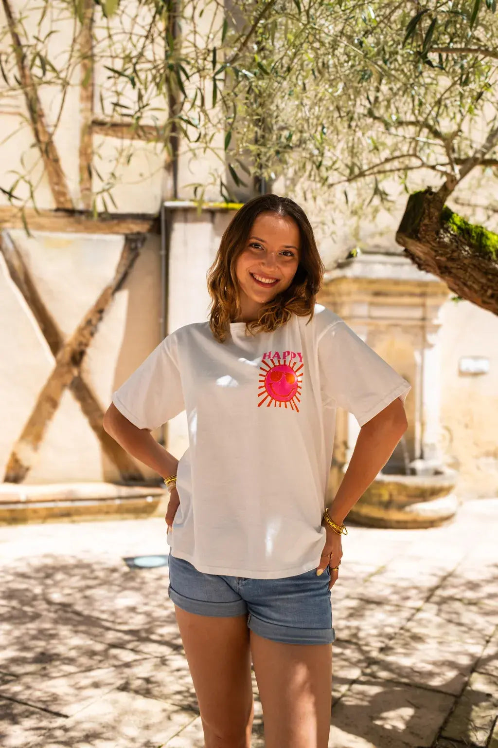 T-shirt Happy écru