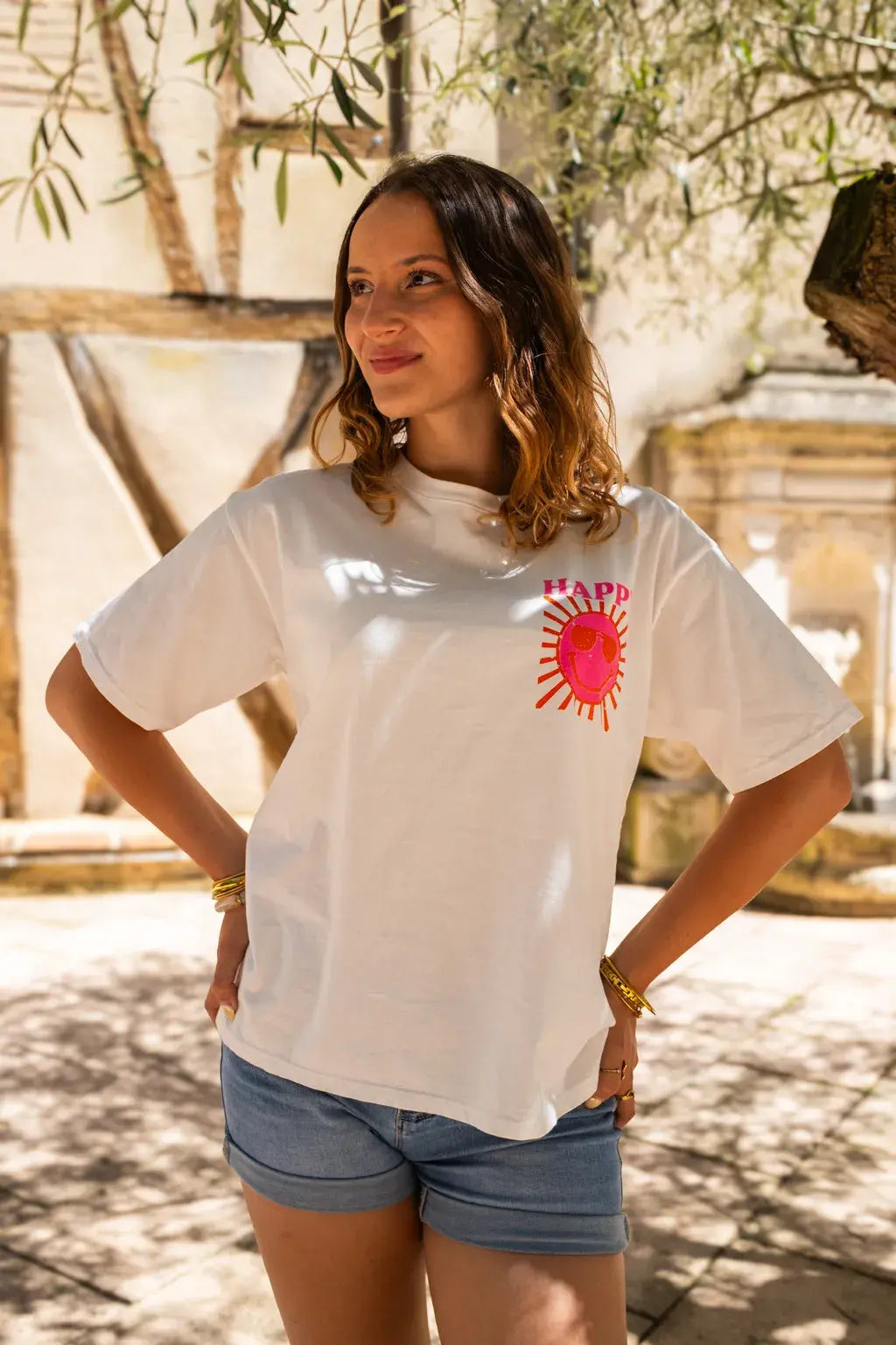 T-shirt Happy écru