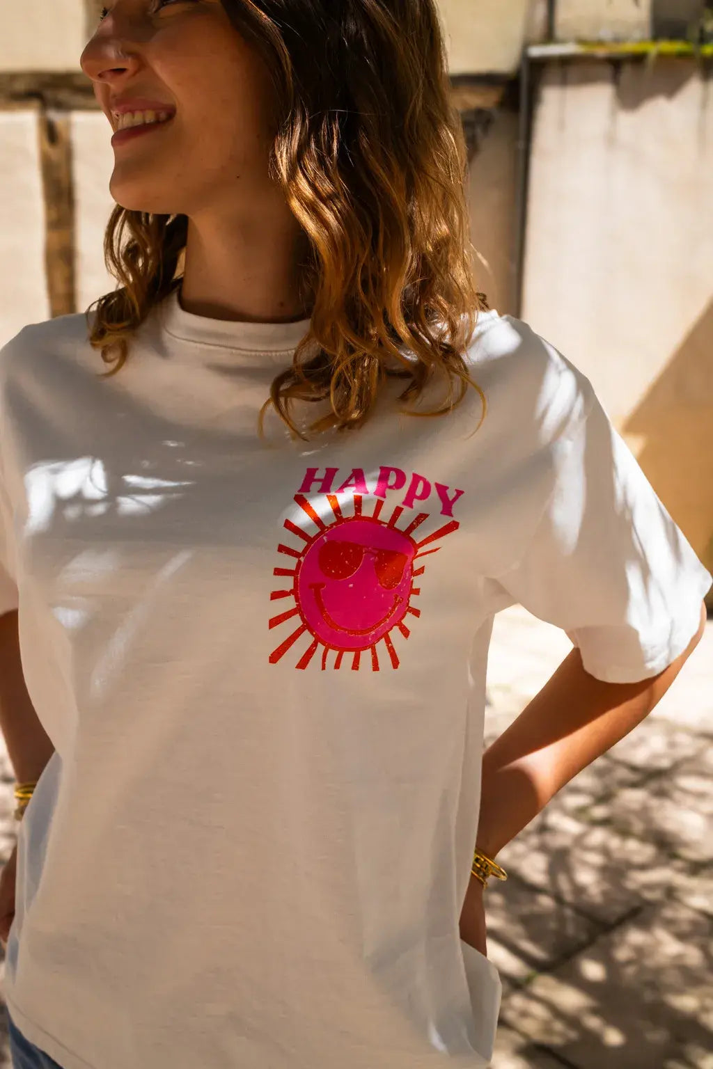 T-shirt Happy écru