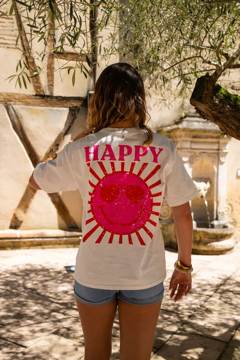 T-shirt Happy écru