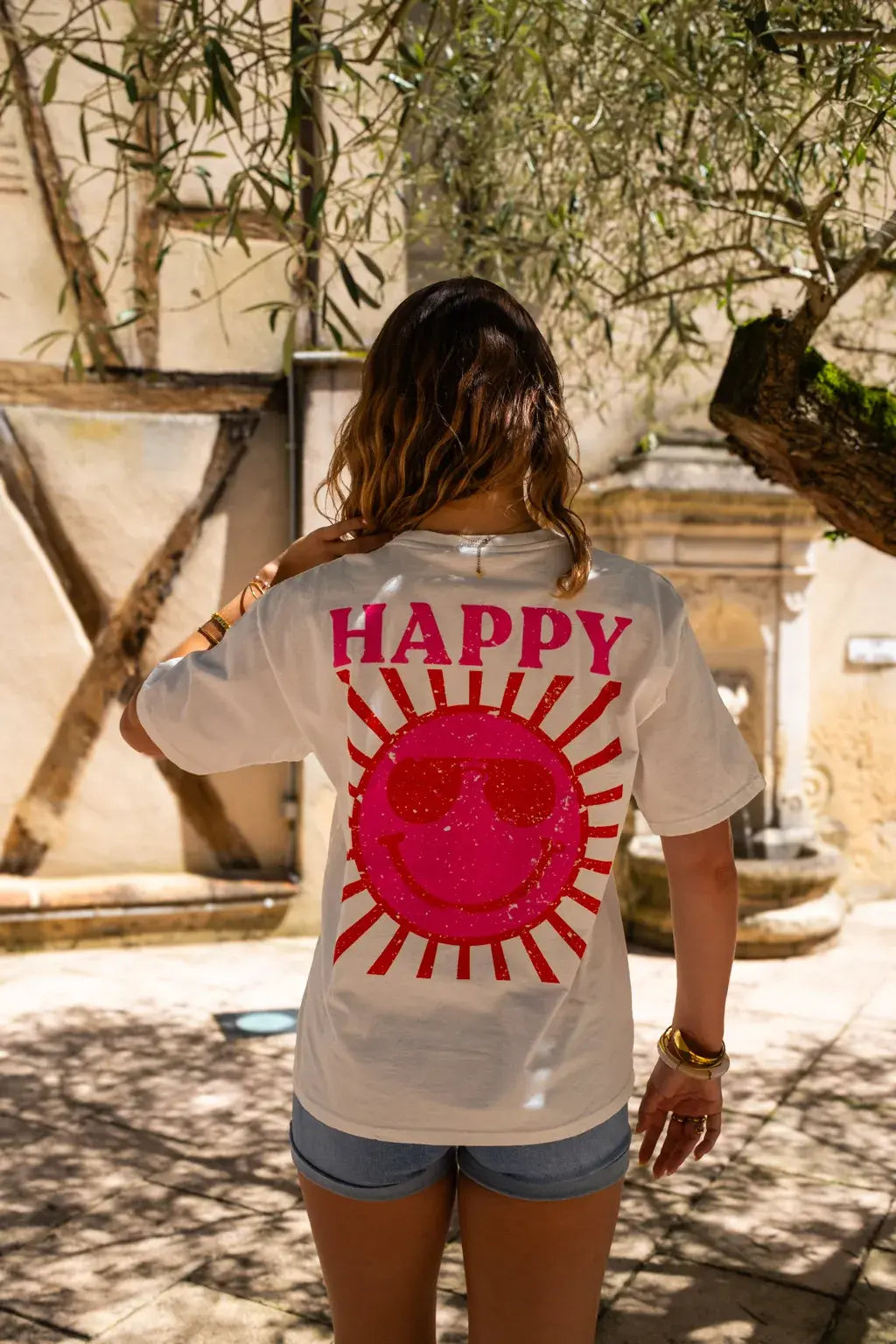 T-shirt Happy écru