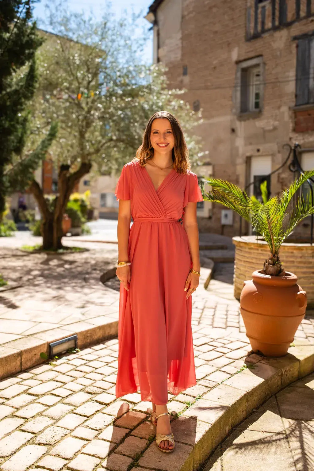 Robe Mila longue vieux rose clair