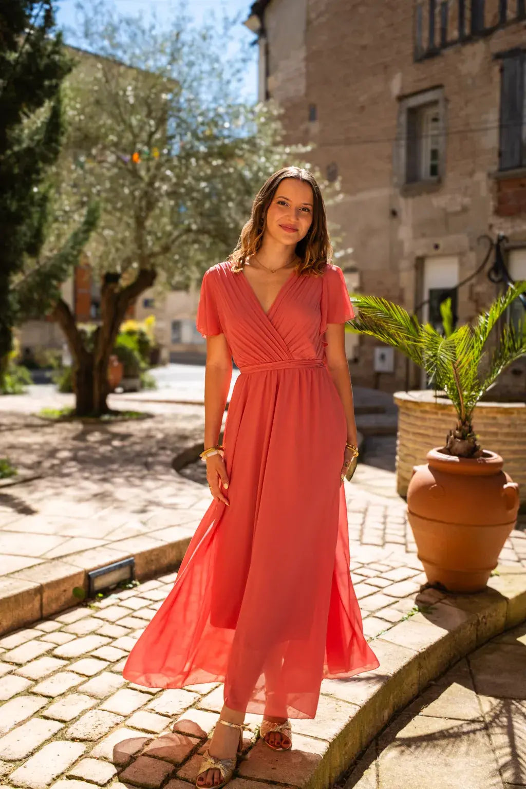 Robe Mila longue vieux rose clair