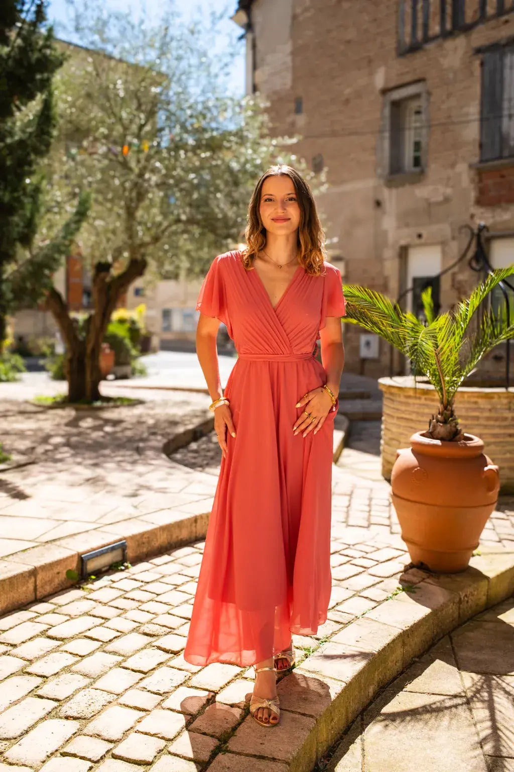 Robe Mila longue vieux rose clair