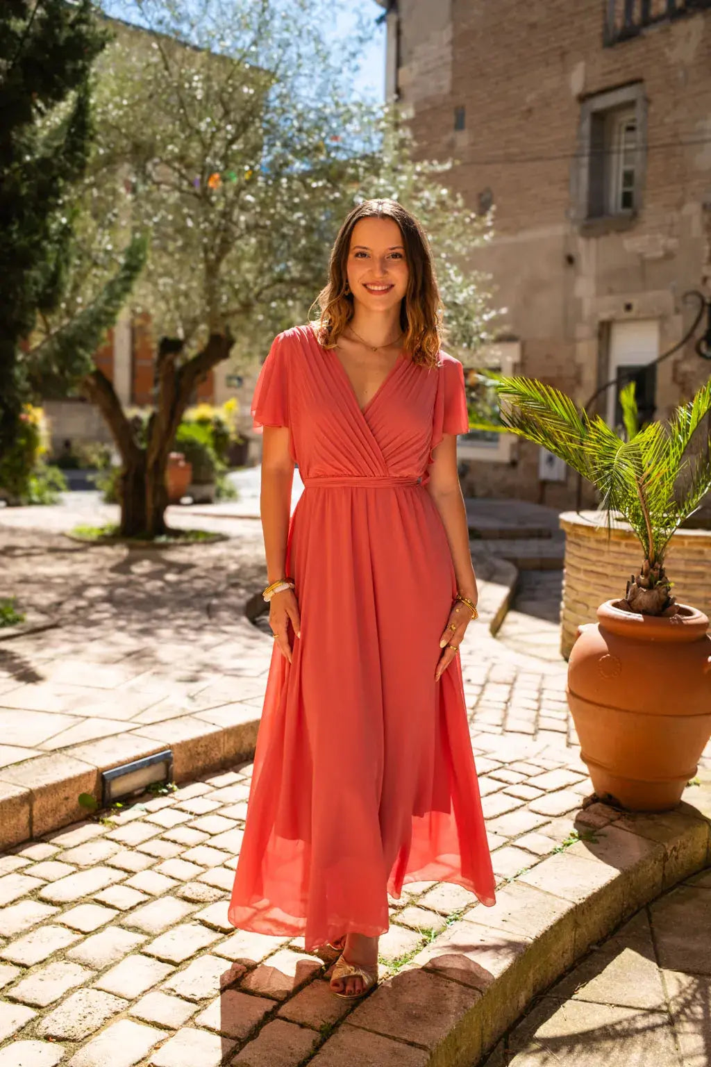 Robe Mila longue vieux rose clair