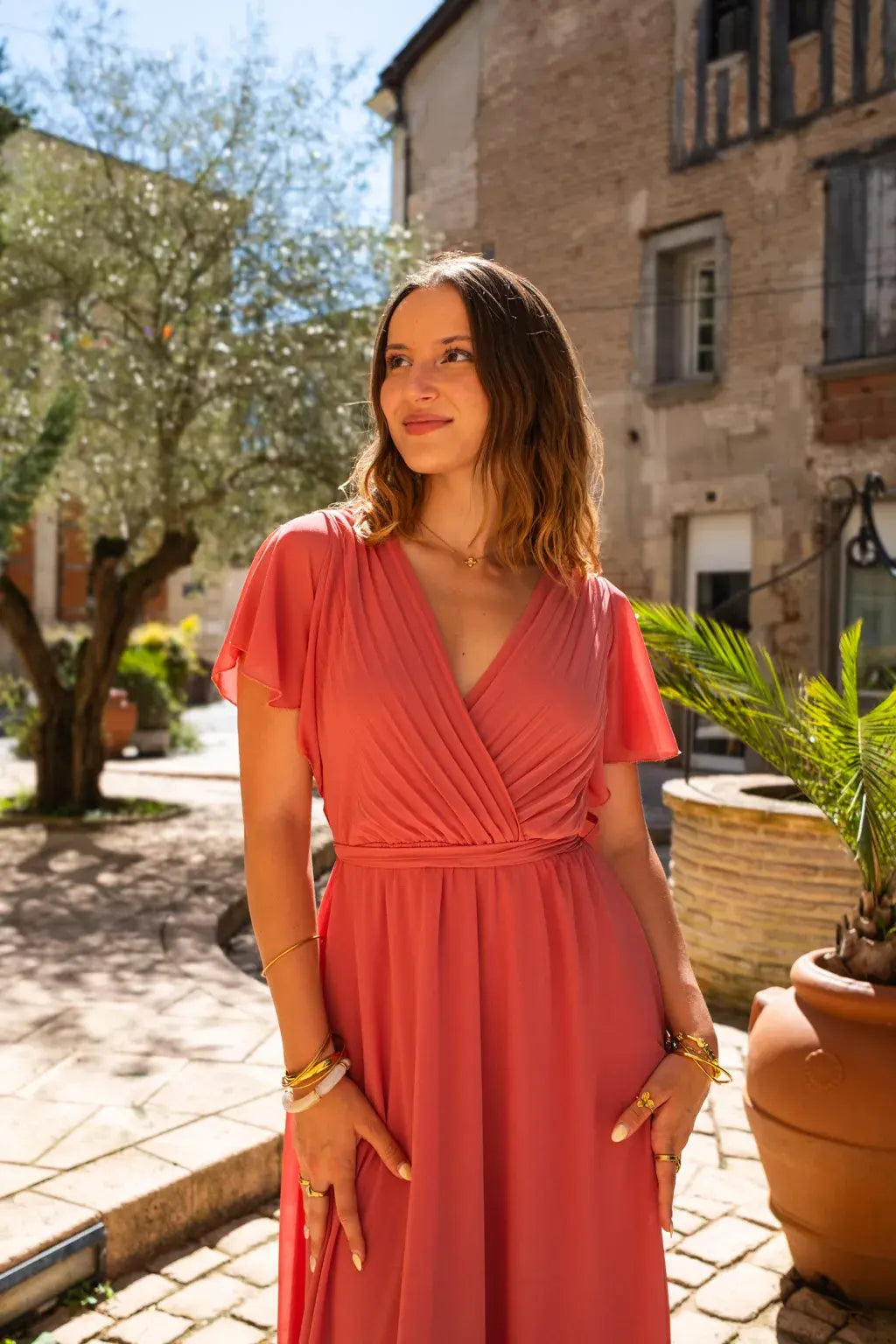 Robe Mila longue vieux rose clair