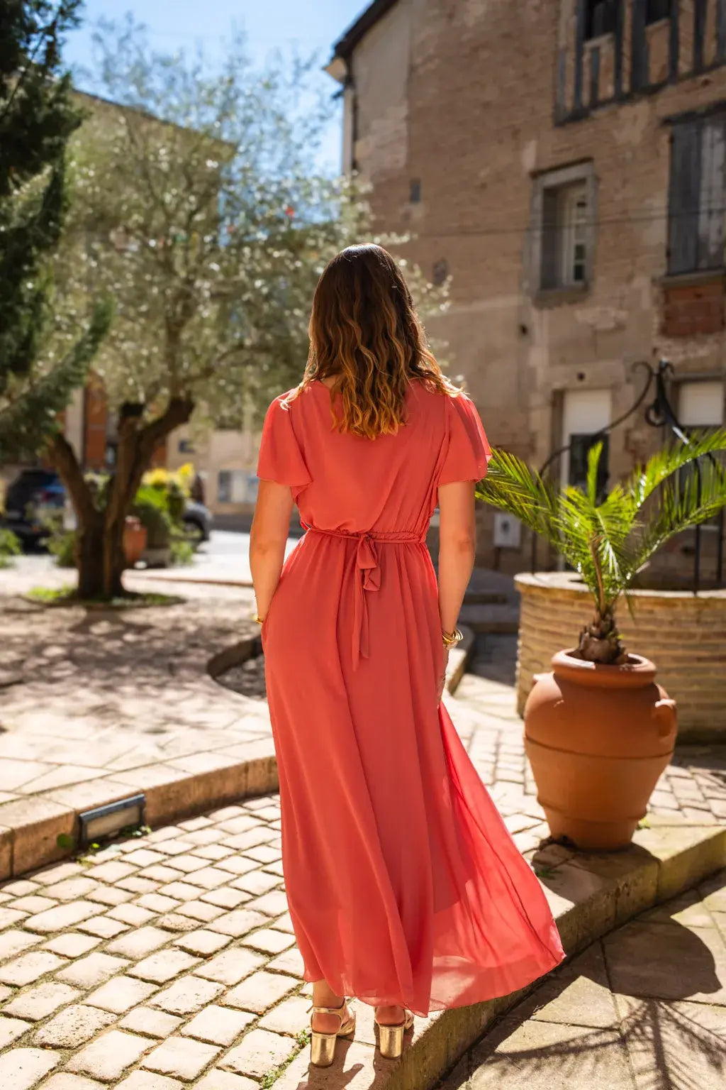 Robe Mila longue vieux rose clair