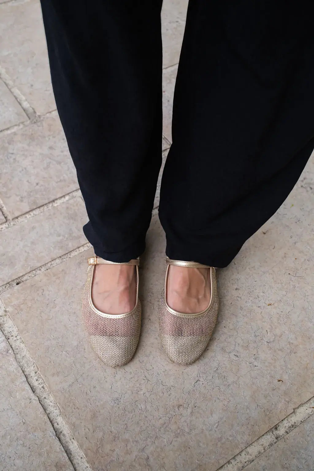 Ballerines slingback résille dorée