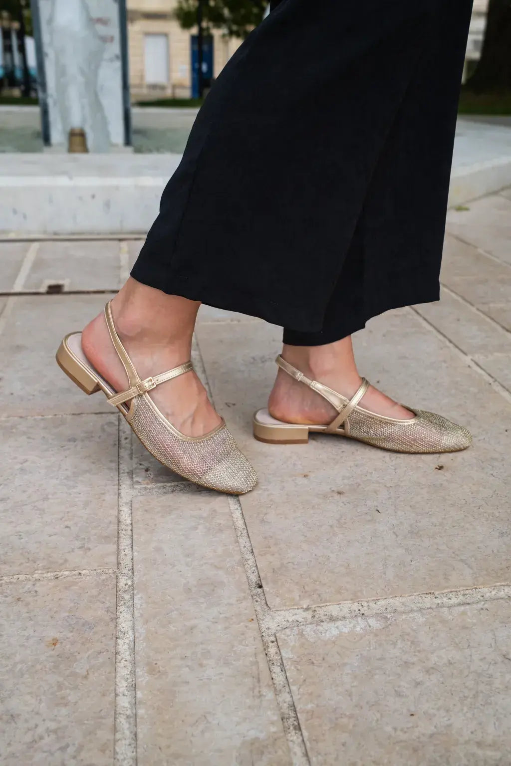 Ballerines slingback résille dorée