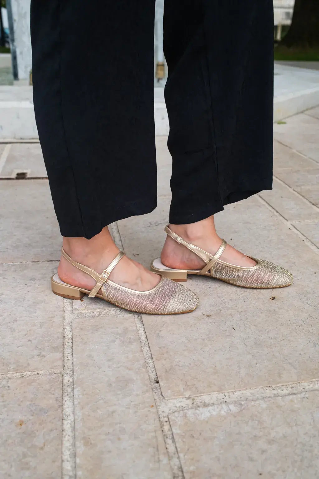 Ballerines slingback résille dorée
