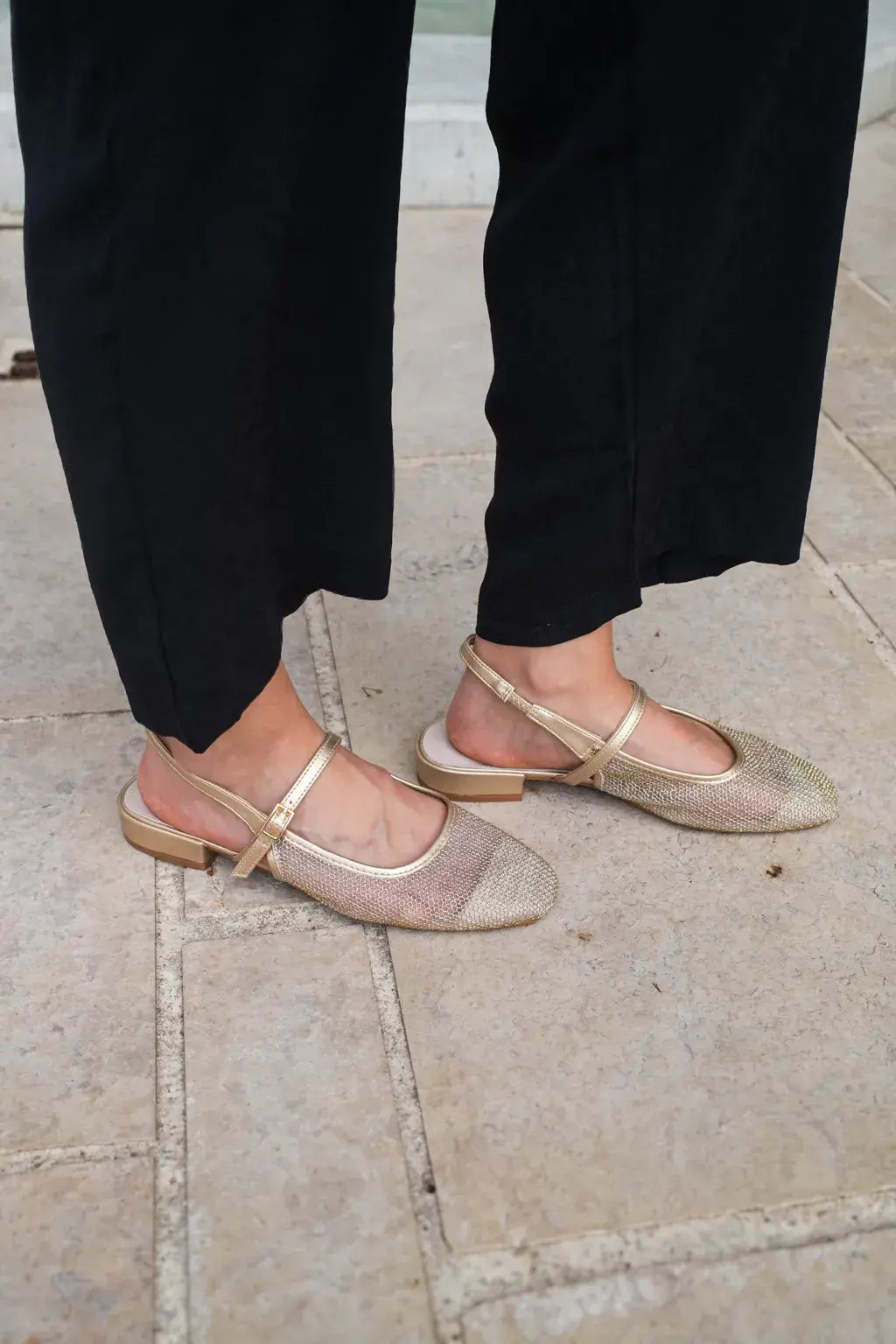 Ballerines slingback résille dorée