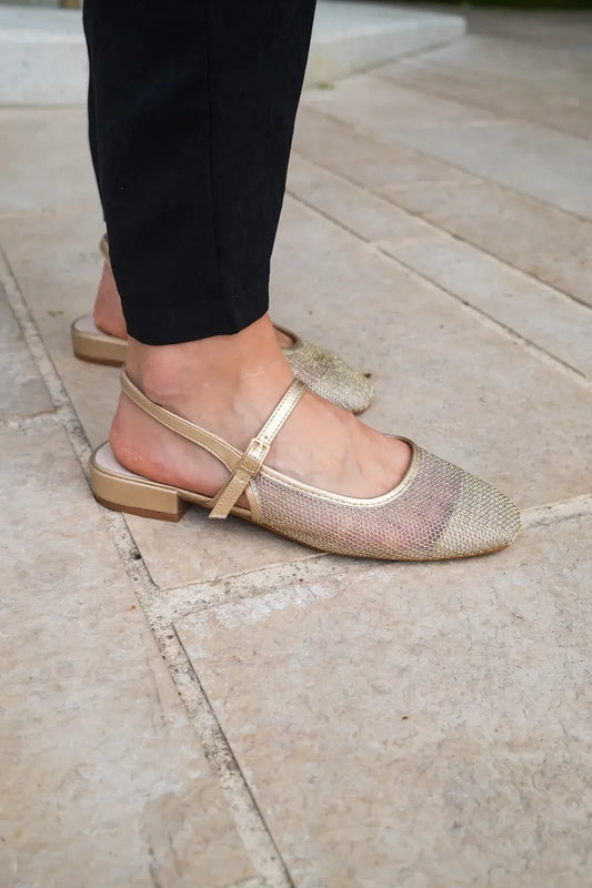 Ballerines slingback résille dorée