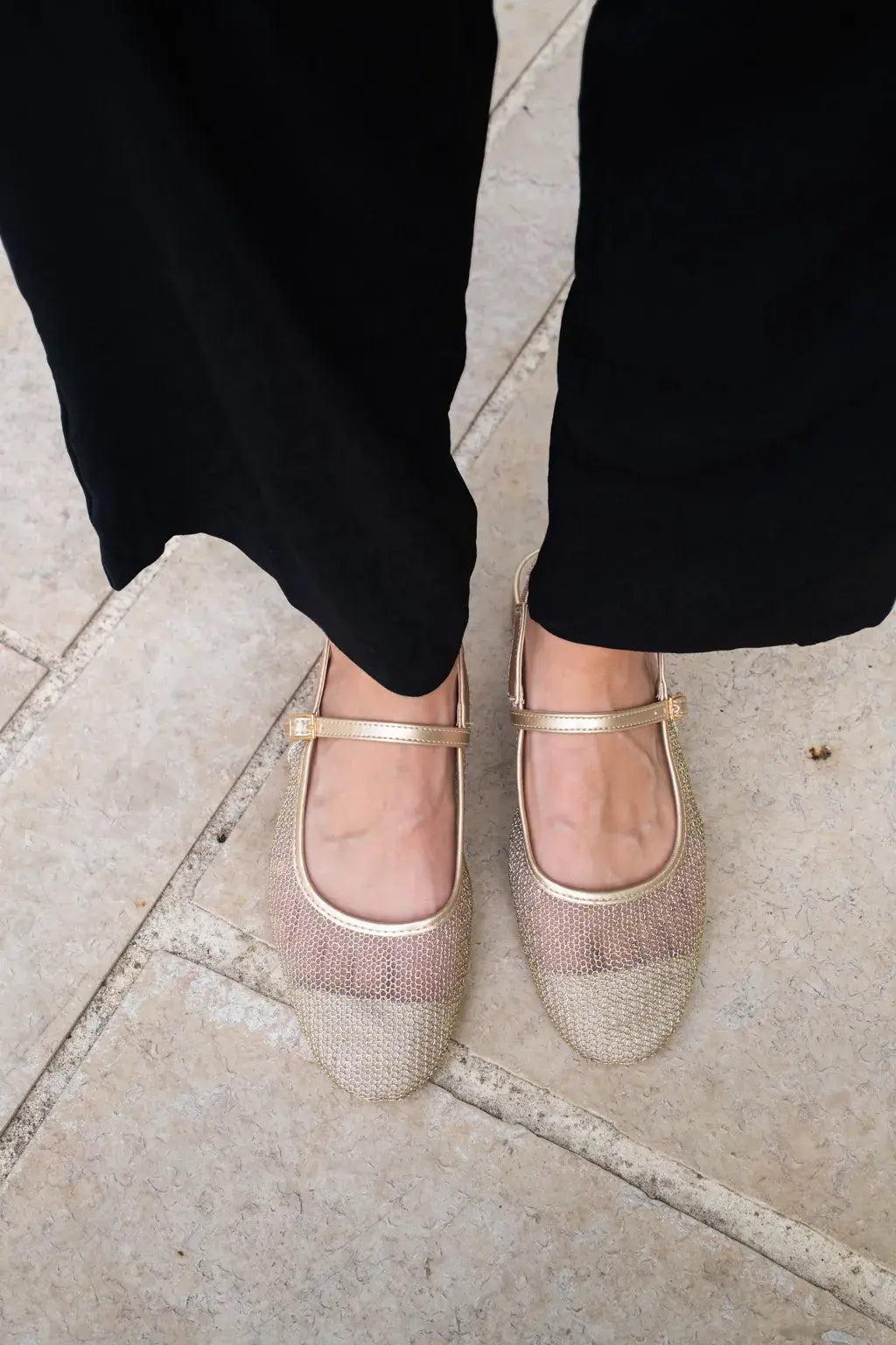 Ballerines slingback résille dorée
