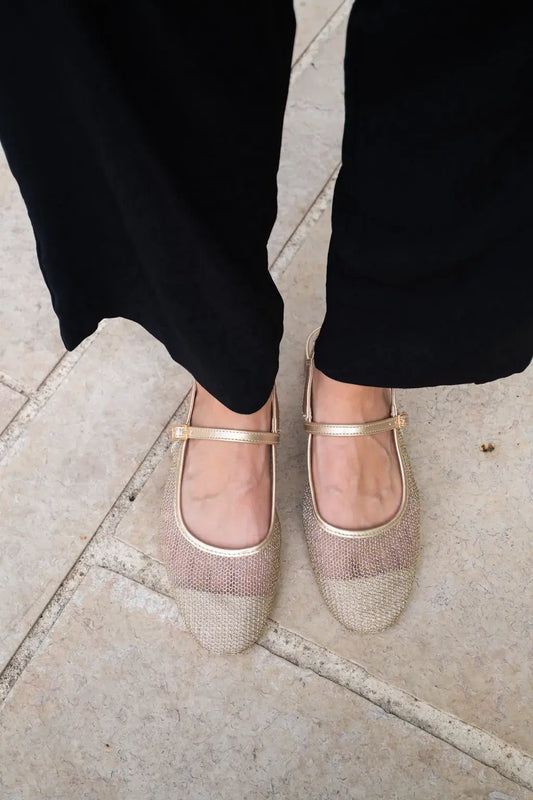 Ballerines slingback résille dorée
