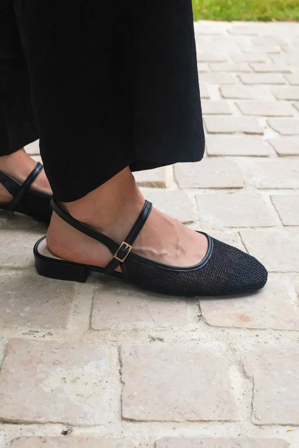 Ballerines slingback résille noire