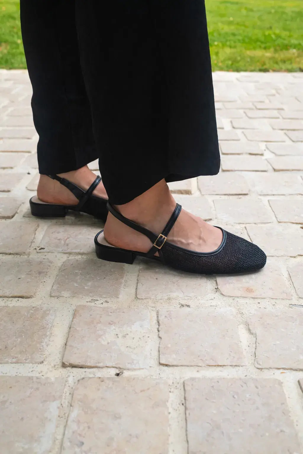 Ballerines slingback résille noire