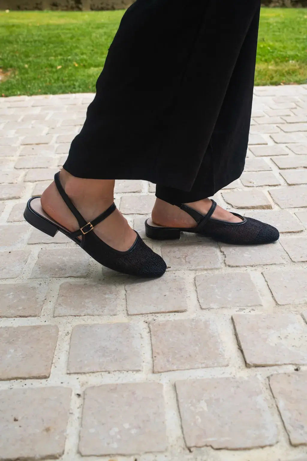 Ballerines slingback résille noire
