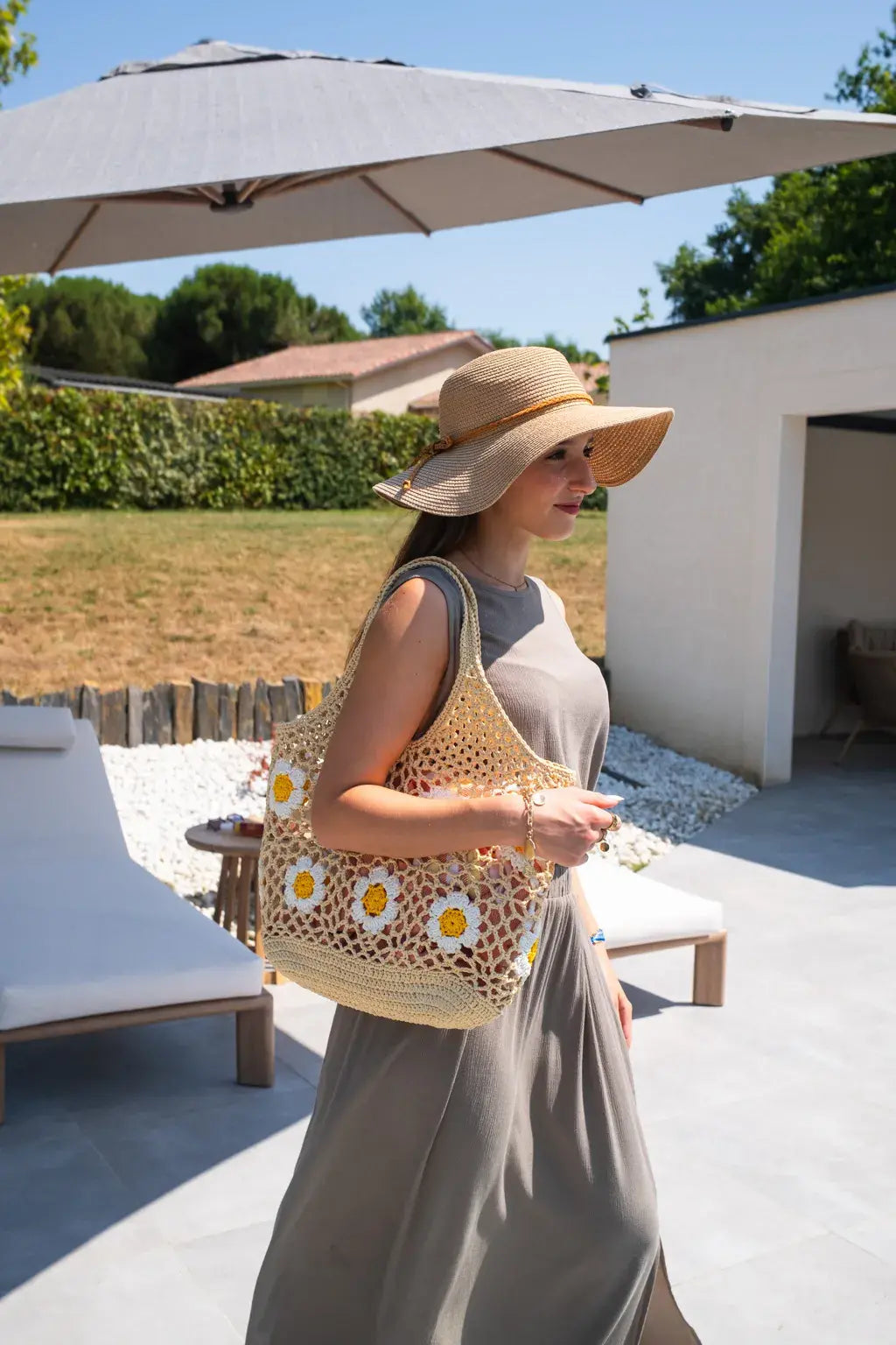 Sac cabas en crochet marguerite