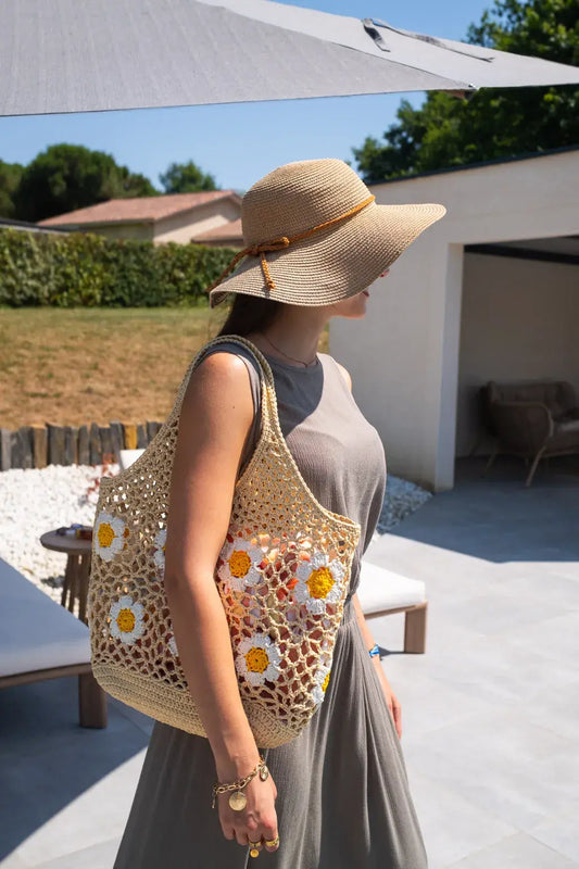 Sac cabas en crochet marguerite