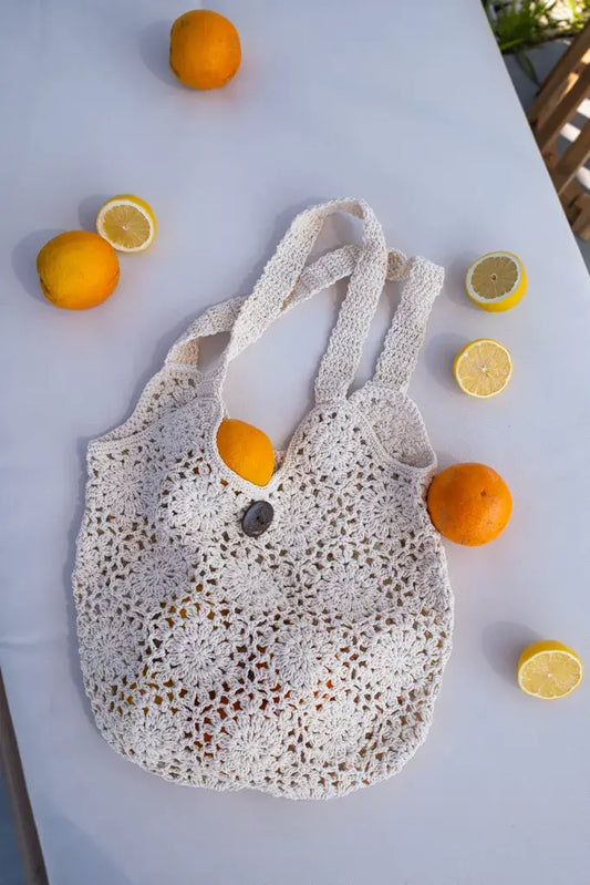 Sac cabas en crochet beige