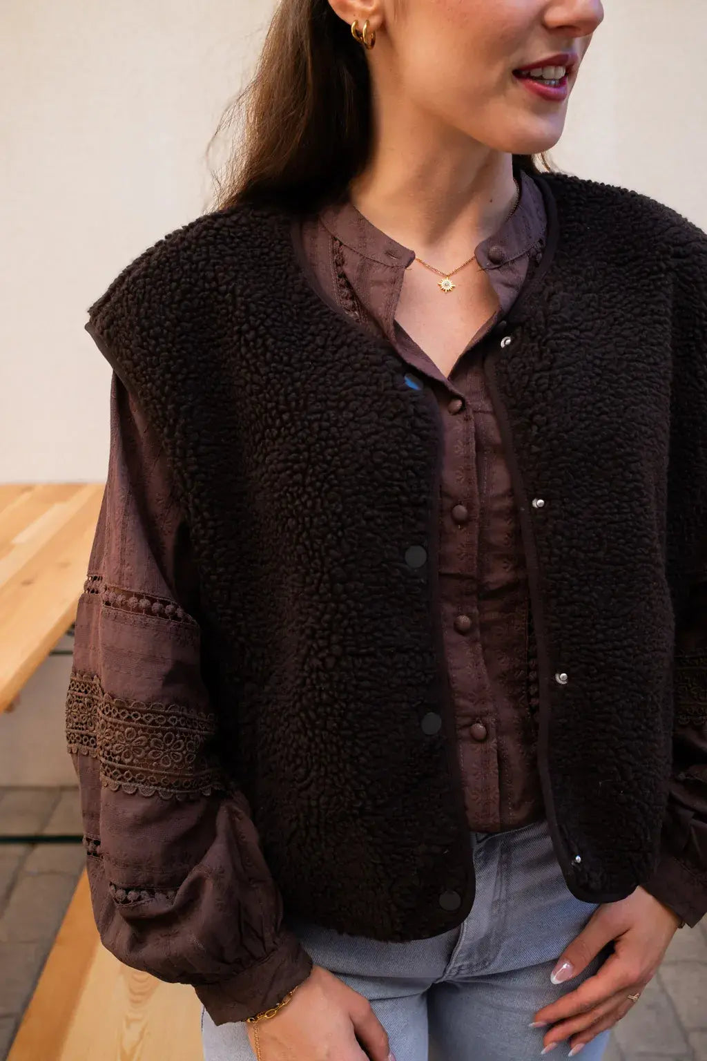 Gilet moumoute Elise chocolat