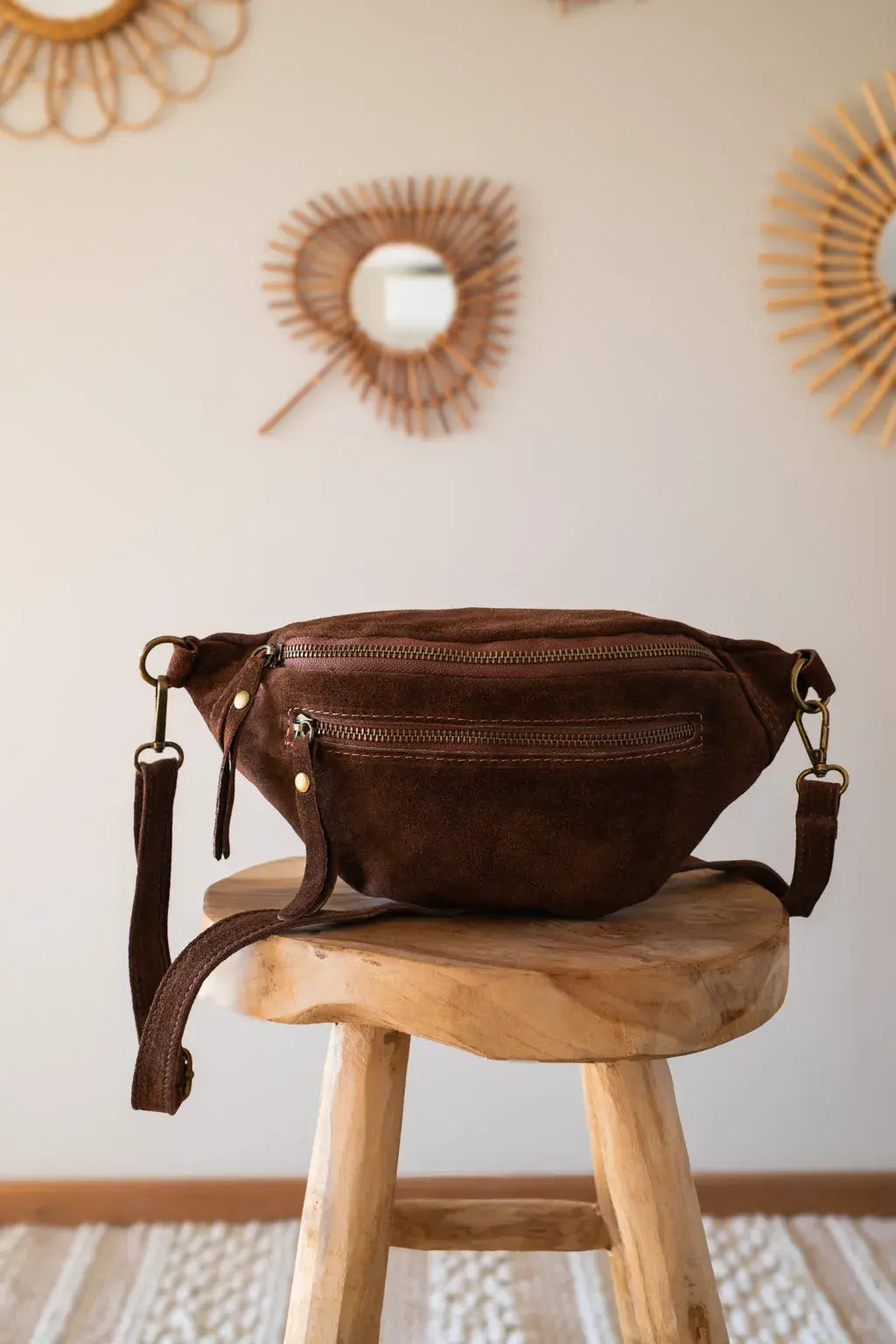 Sac banane en cuir velours - Hunter marron