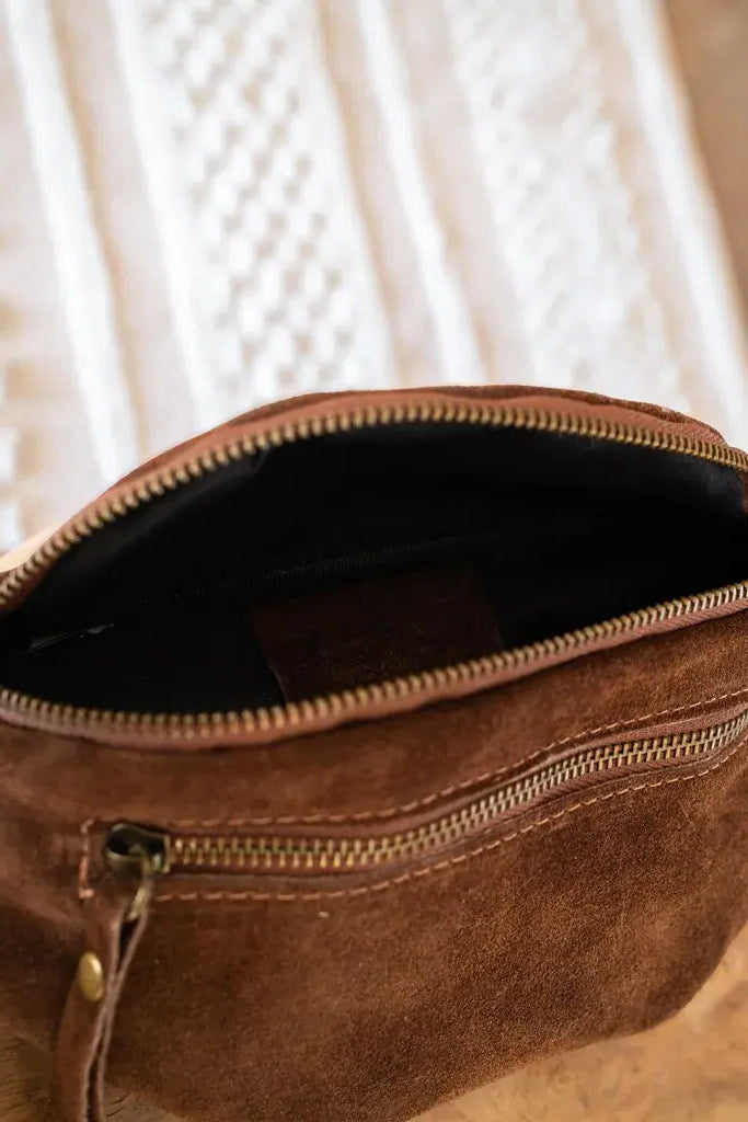 Sac banane en cuir velours - Hunter marron