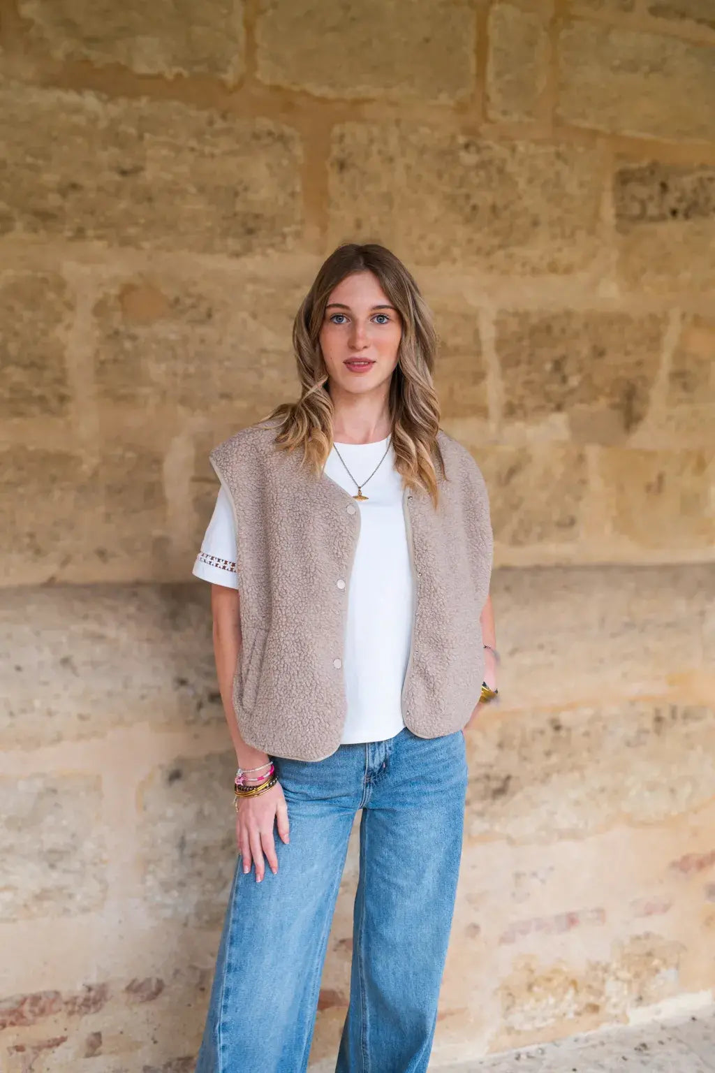 Gilet moumoute Elise taupe